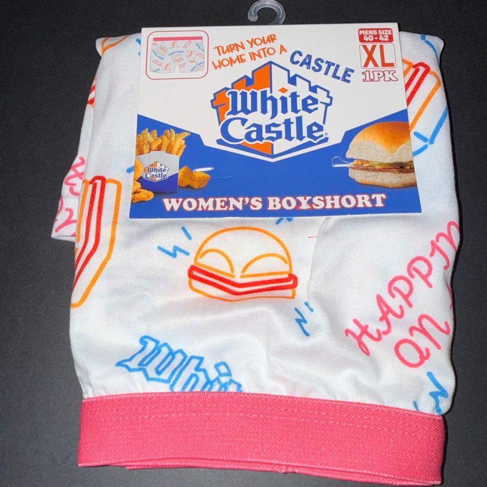 White Castle Boyshort Underwear Women XL 33-35 NEW Pink Waistband Slider Print